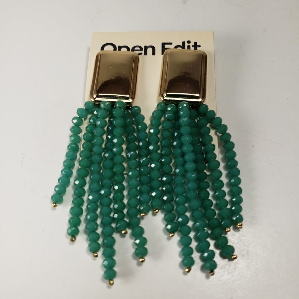 Gold-tone Beaded Fringe Clip-on Drop Earrings - Women's Fashion Jewelry 3.25" - Picture 2 of 6